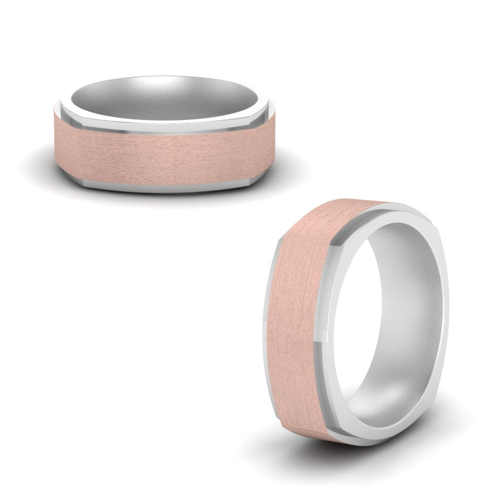 Two Tone Brushed Mens Wedding Ring Fascinating Diamonds