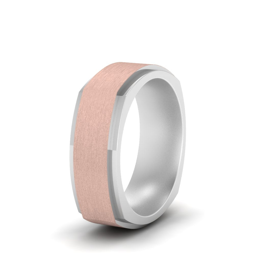 Two Tone Brushed Mens Wedding Ring Fascinating Diamonds