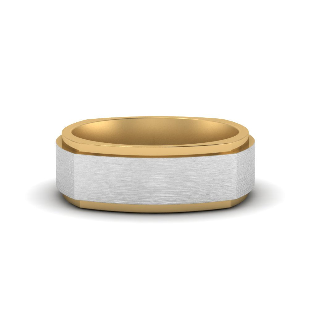 Two Tone Brushed Mens Wedding Ring Fascinating Diamonds