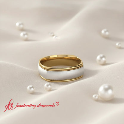 Two Tone Milgrain Square Mens Band Ring Fascinating Diamonds