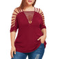 Plus Size Women's Hollow Out Short Sleeve Top