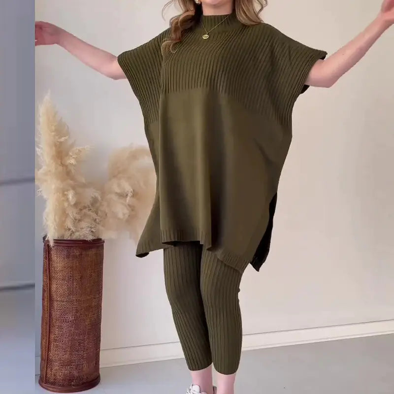 Fall Plus Size Knit Batwing Top & Bottom Set