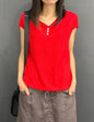Women's Loose Fit V-Neck Short Sleeve Knit Top