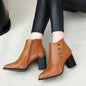 Rivet Chunky Heels with Pointed Toe, European Style