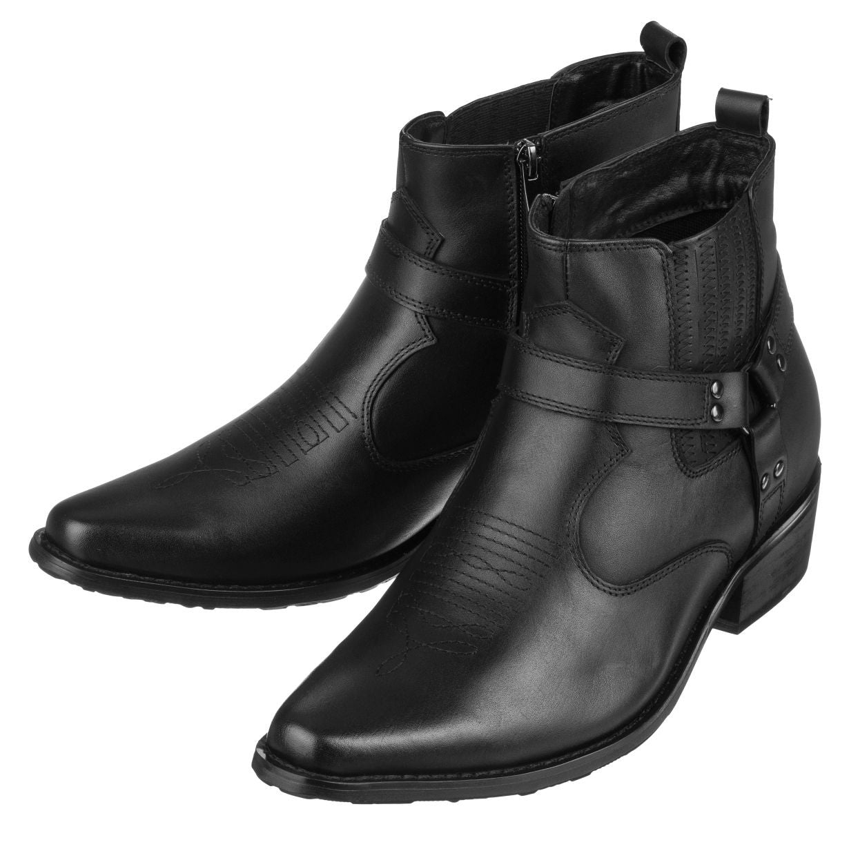 CALTO - T8112 - 3.3 Inches Taller (Black) - Zipper Boots Tallmenshoes.com