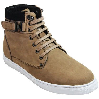 CALTO - T53121 - 2.6 Inches Taller (Nubuck Tan) - High top sneak-boot Tallmenshoes.com