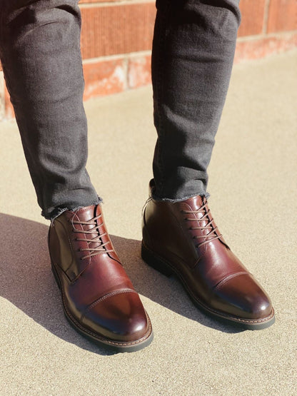 CALTO 3.2-Inch Taller Dark Brown Leather Boots Y41081 Tallmenshoes.com