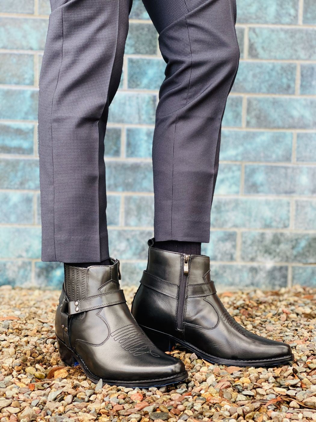 CALTO - T8112 - 3.3 Inches Taller (Black) - Zipper Boots Tallmenshoes.com