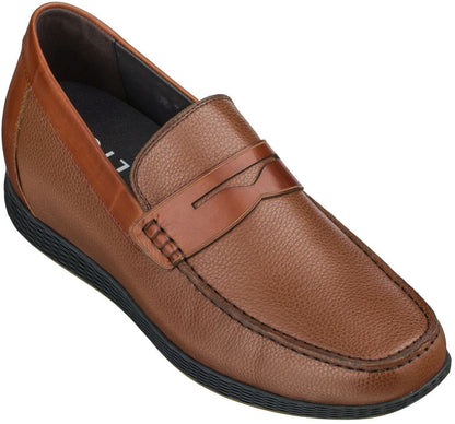 CALTO Lightweight Brown Penny Loafers - 2.4 Inches - S1092 Tallmenshoes.com