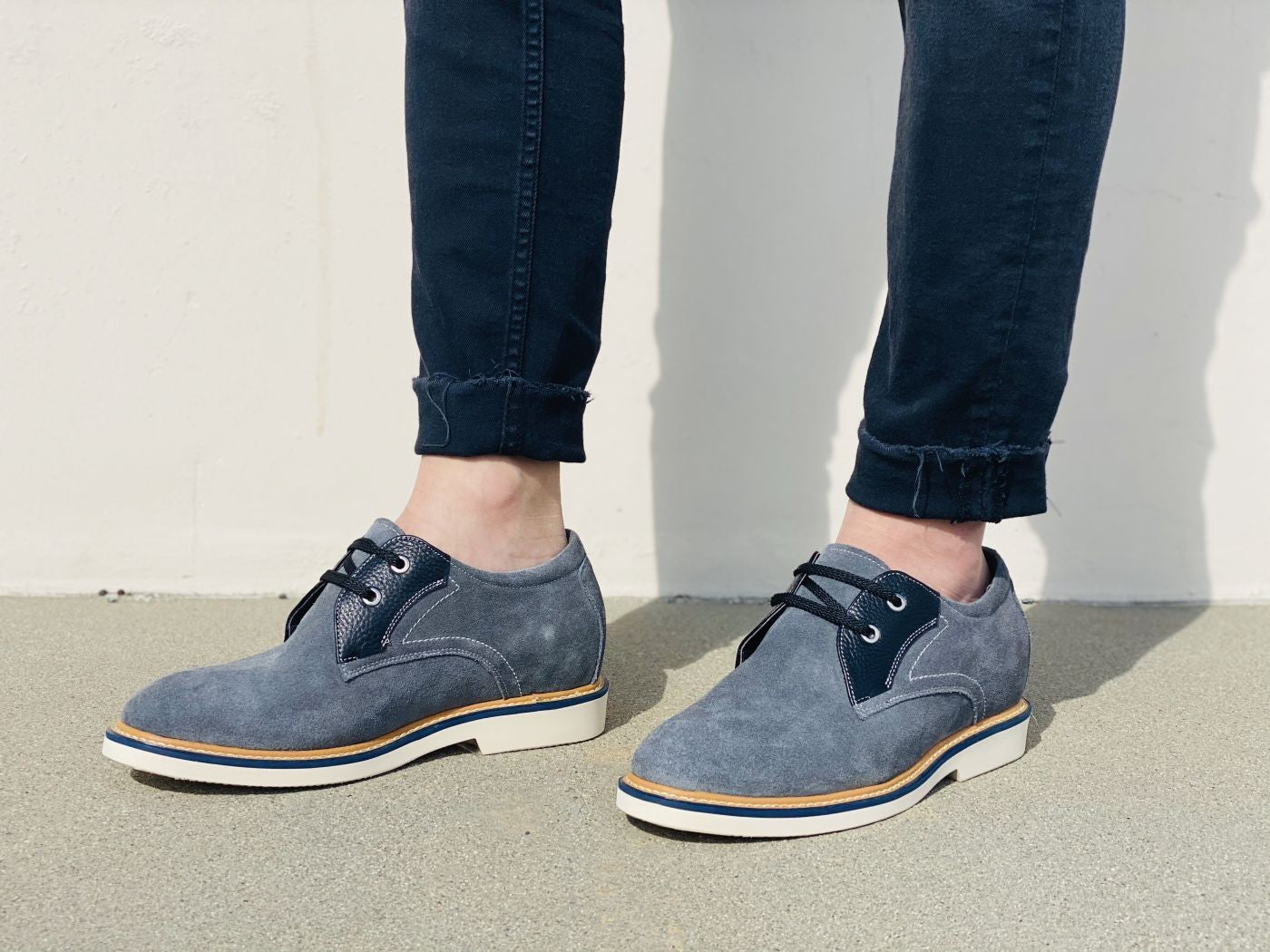 CALTO Business Casual Grey Leather Shoes 2.8 Inch  - Y42023 Tallmenshoes.com