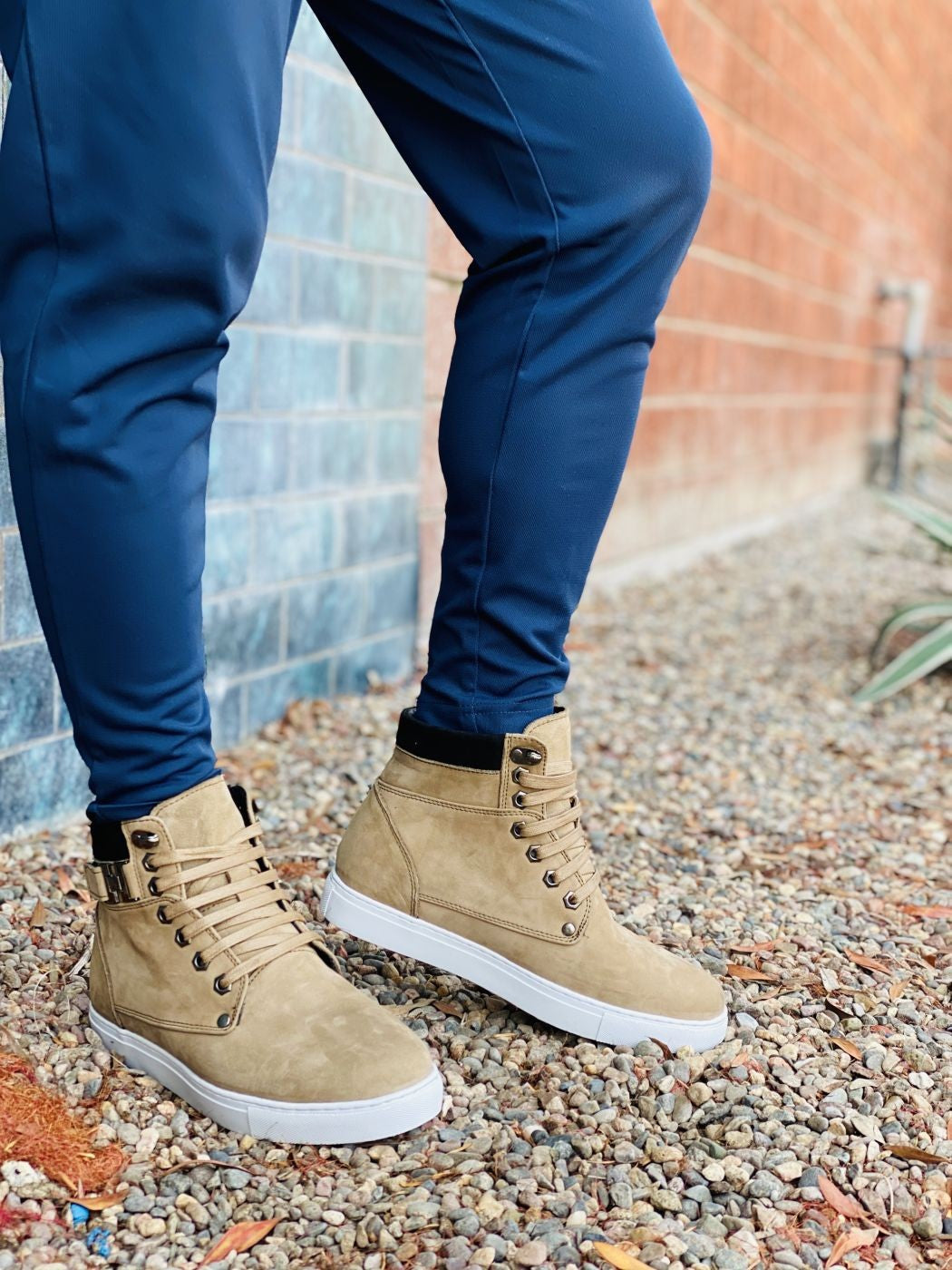 CALTO - T53121 - 2.6 Inches Taller (Nubuck Tan) - High top sneak-boot Tallmenshoes.com