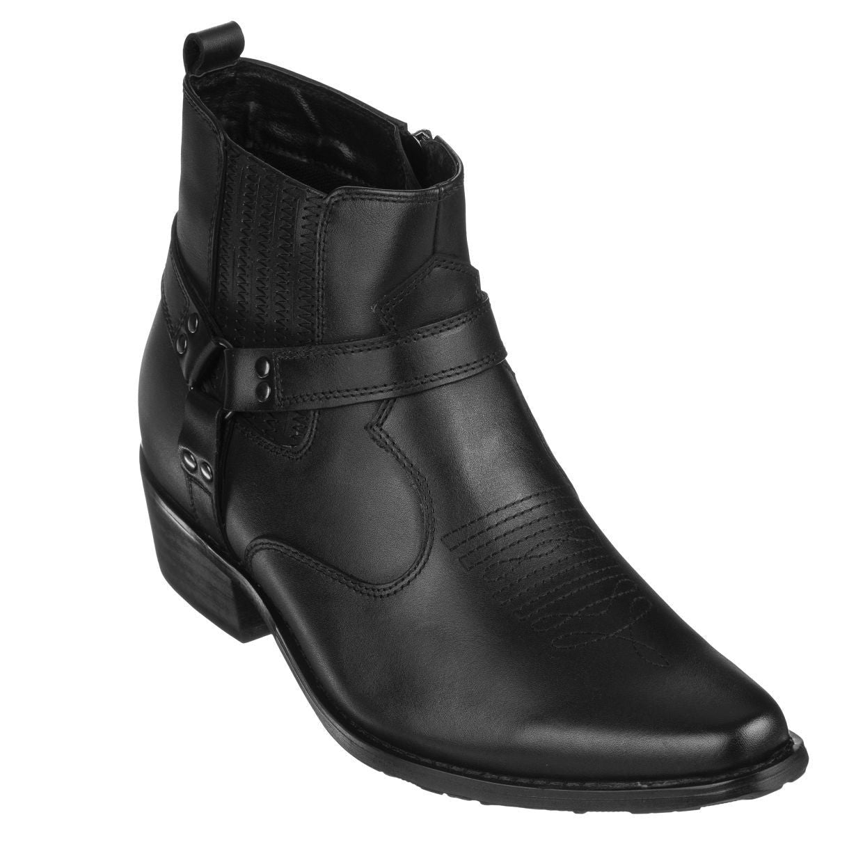 CALTO - T8112 - 3.3 Inches Taller (Black) - Zipper Boots Tallmenshoes.com