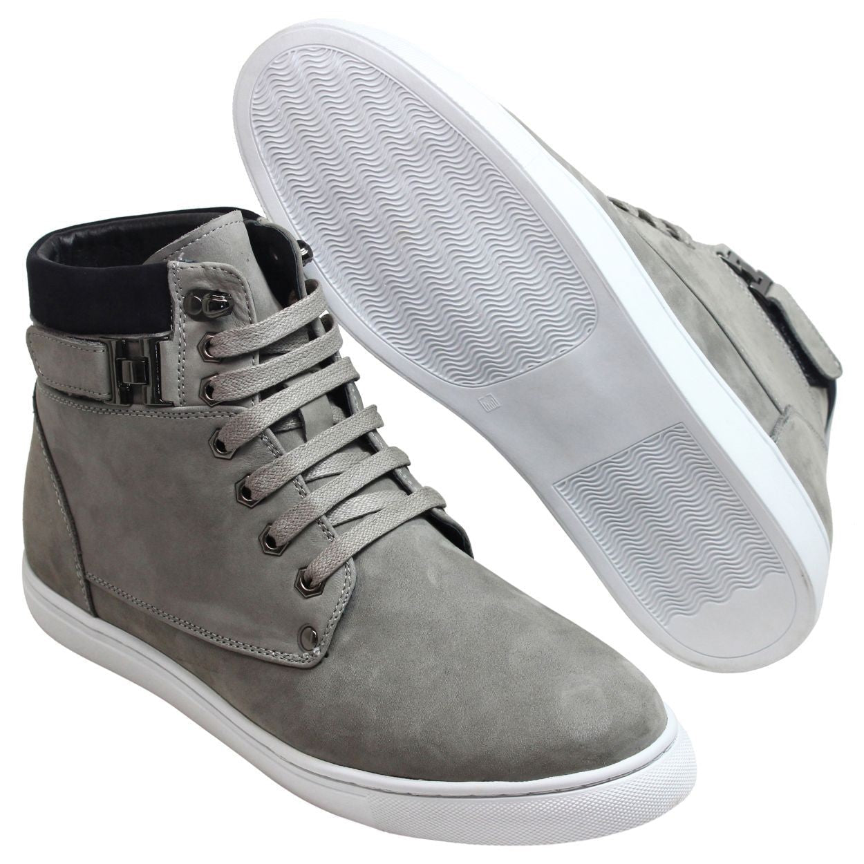 CALTO - T53120 - 2.6 Inches Taller (Nubuck Grey) - High top sneak-boot Tallmenshoes.com