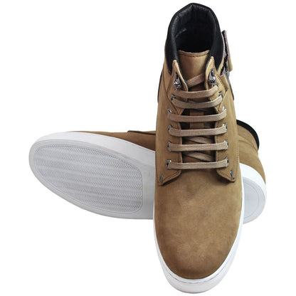 CALTO - T53121 - 2.6 Inches Taller (Nubuck Tan) - High top sneak-boot Tallmenshoes.com
