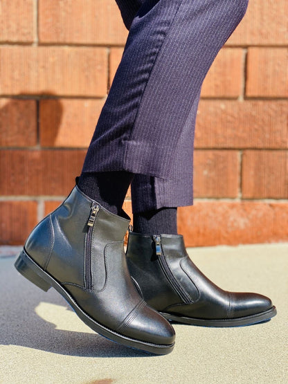 CALTO - S28001 - 3.2 Inches Taller (Black) - Lightweight - Zipper Boots Tallmenshoes.com