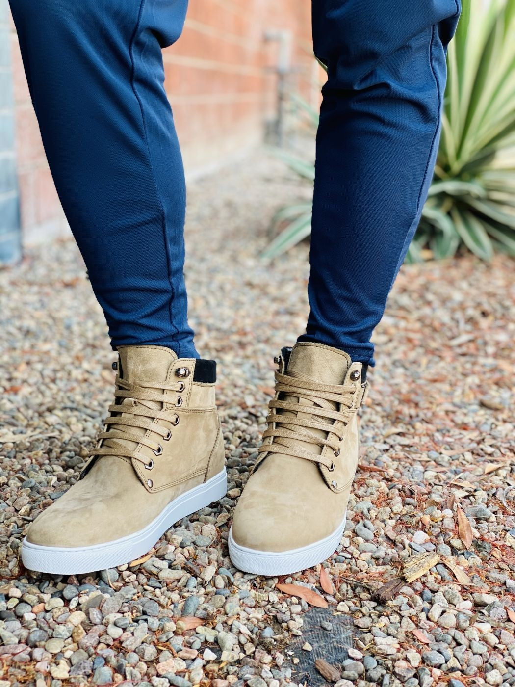 CALTO - T53121 - 2.6 Inches Taller (Nubuck Tan) - High top sneak-boot Tallmenshoes.com