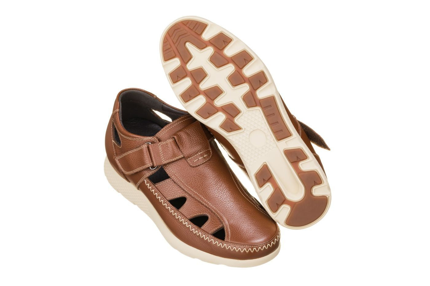 CALTO - K2133 - 2.8 Inches Taller (Brown) - Fisherman Sandal Lightweight Tallmenshoes.com