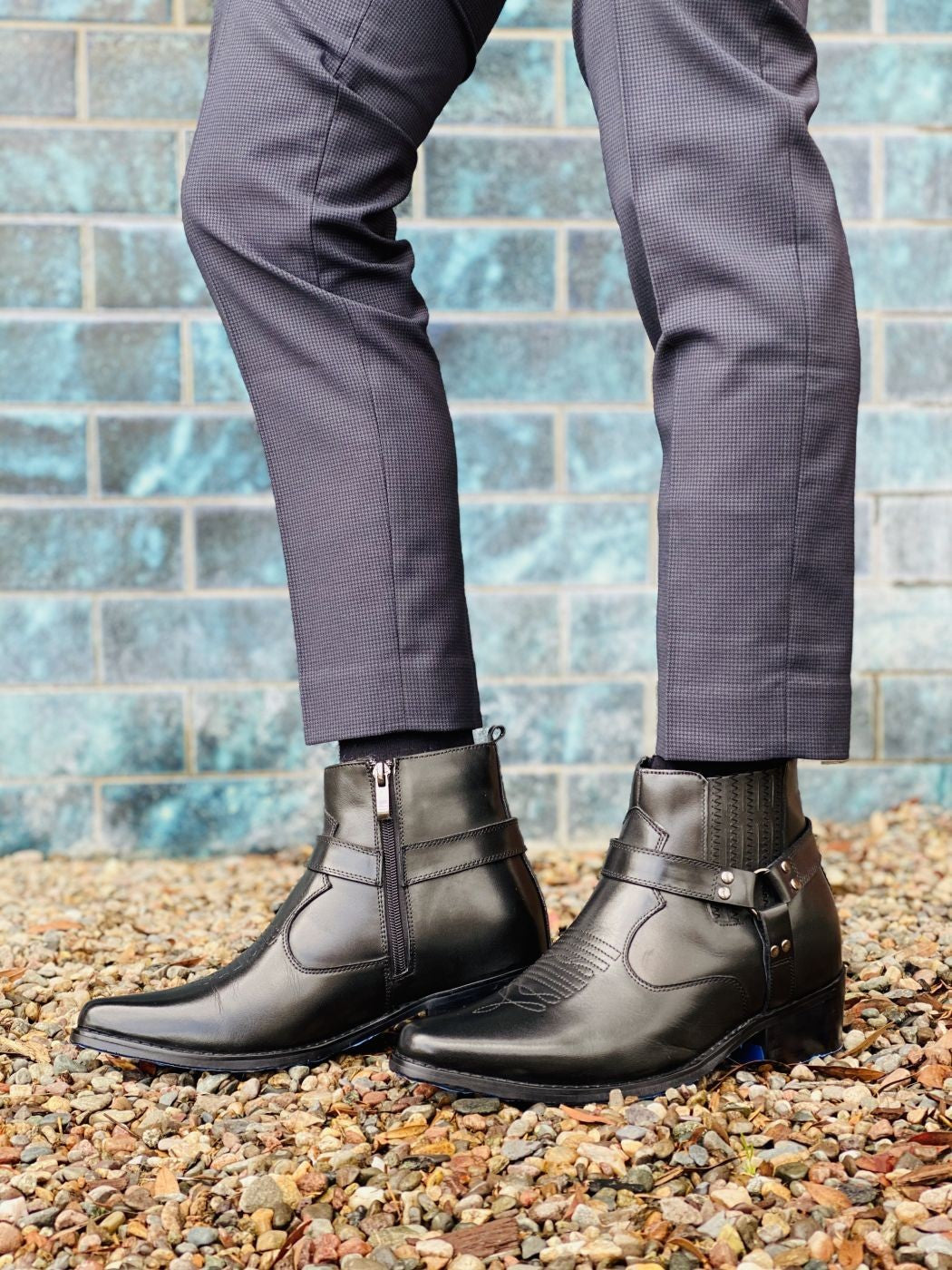 CALTO - T8112 - 3.3 Inches Taller (Black) - Zipper Boots Tallmenshoes.com
