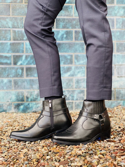 CALTO - T8112 - 3.3 Inches Taller (Black) - Zipper Boots Tallmenshoes.com