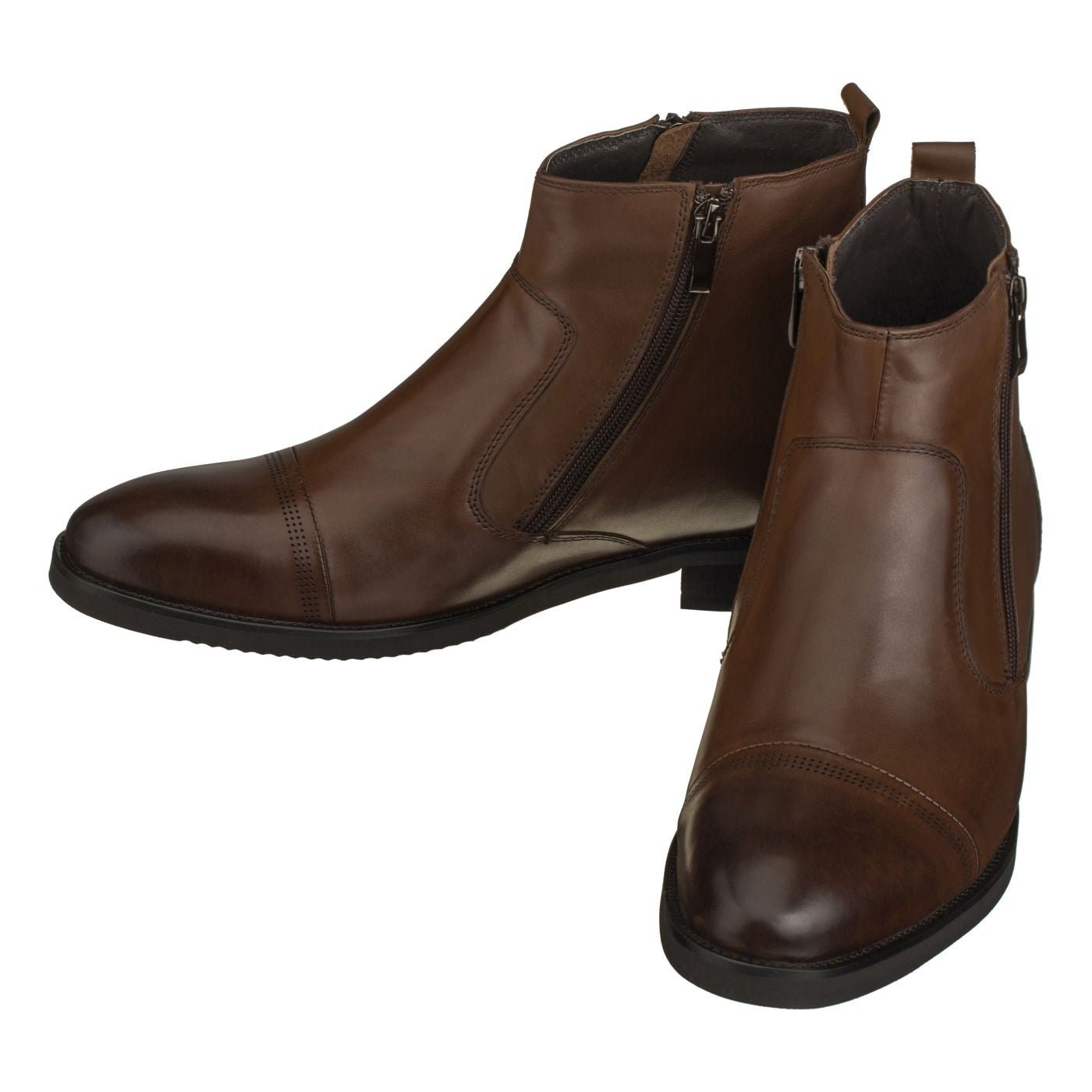CALTO - S28002 - 2.8 Inches Taller (Dark Brown) - Lightweight - Zipper Boots Tallmenshoes.com