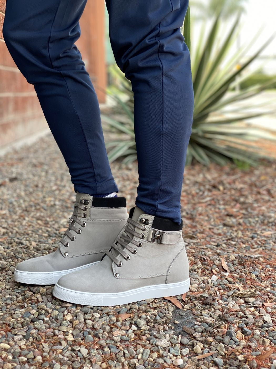 CALTO - T53120 - 2.6 Inches Taller (Nubuck Grey) - High top sneak-boot Tallmenshoes.com