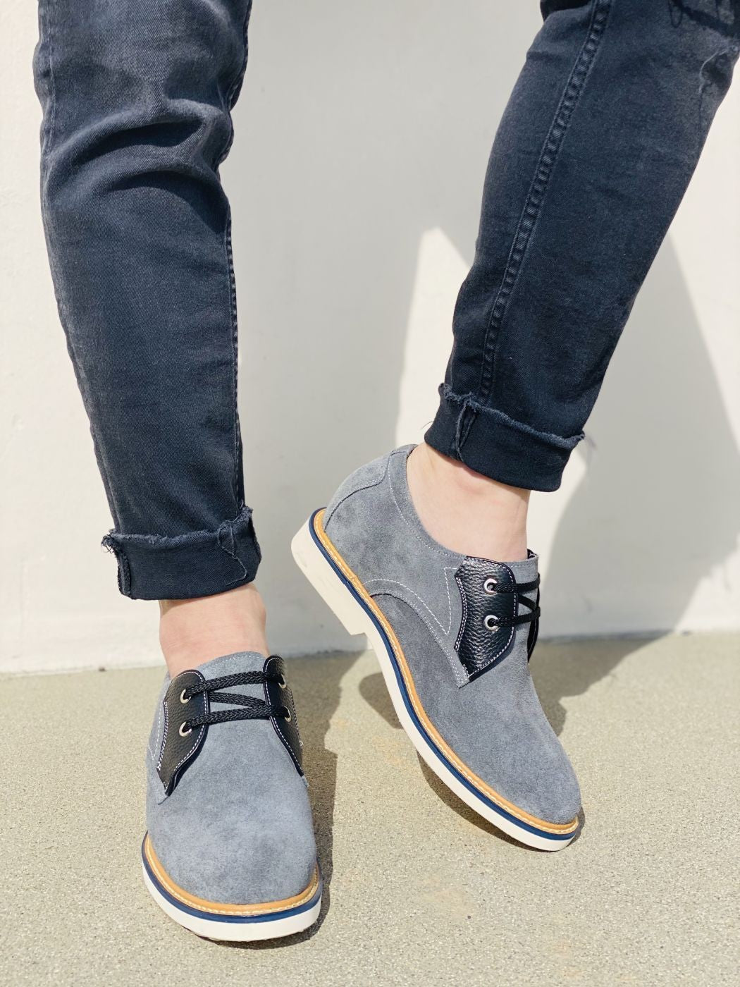 CALTO Business Casual Grey Leather Shoes 2.8 Inch  - Y42023 Tallmenshoes.com