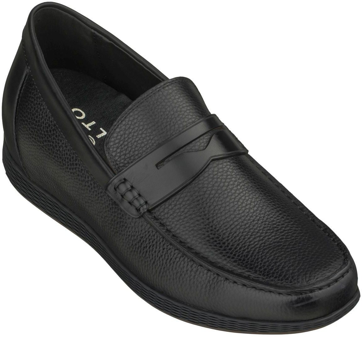 CALTO Black Penny Loafer Elevator Shoes - 2.4 Inches - S1090 Tallmenshoes.com