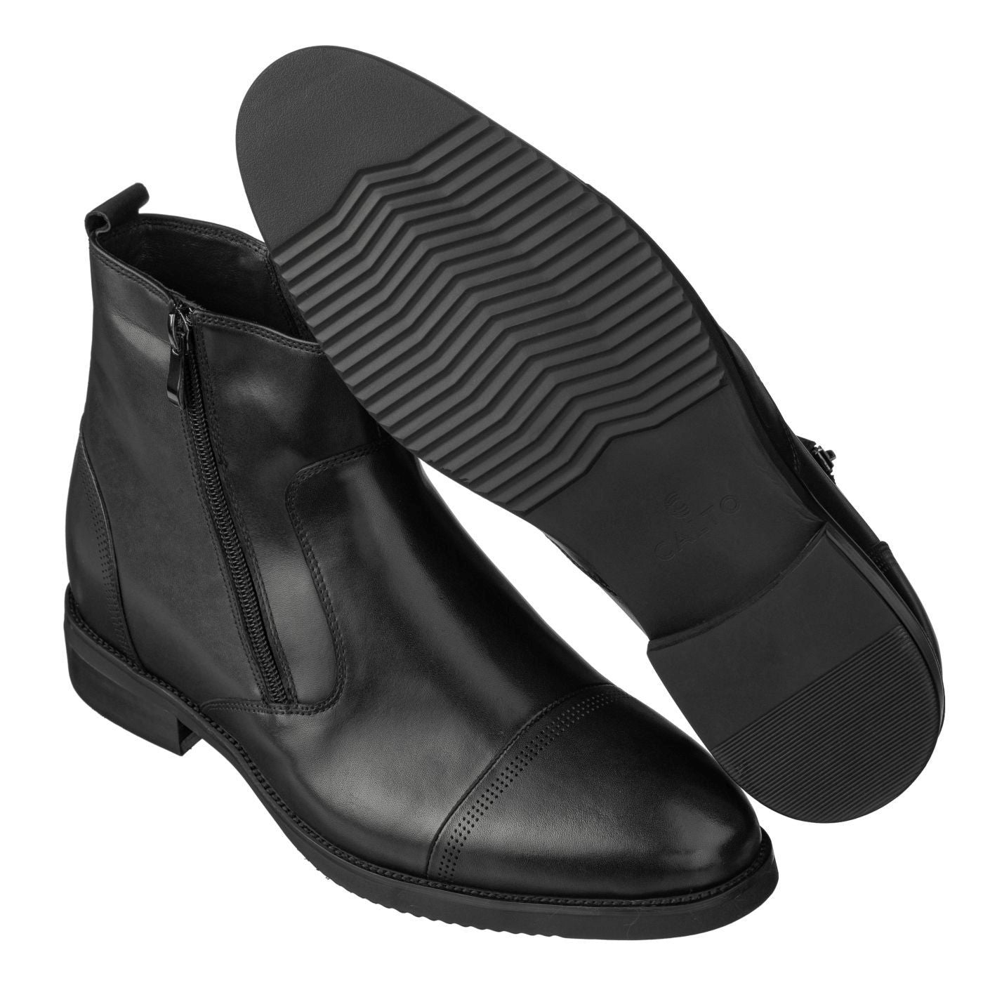 CALTO - S28001 - 3.2 Inches Taller (Black) - Lightweight - Zipper Boots Tallmenshoes.com