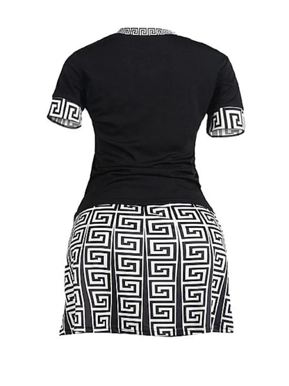 Women's Two Piece Geometric Print Skirt Set