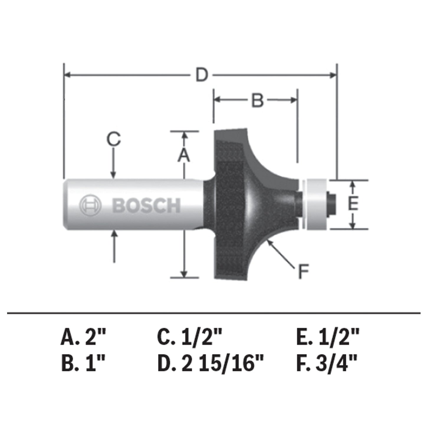 BOSCH 85434MC 3/4 In. x 1 In. Carbide-Tipped Roundover Router Bit VM Hardware