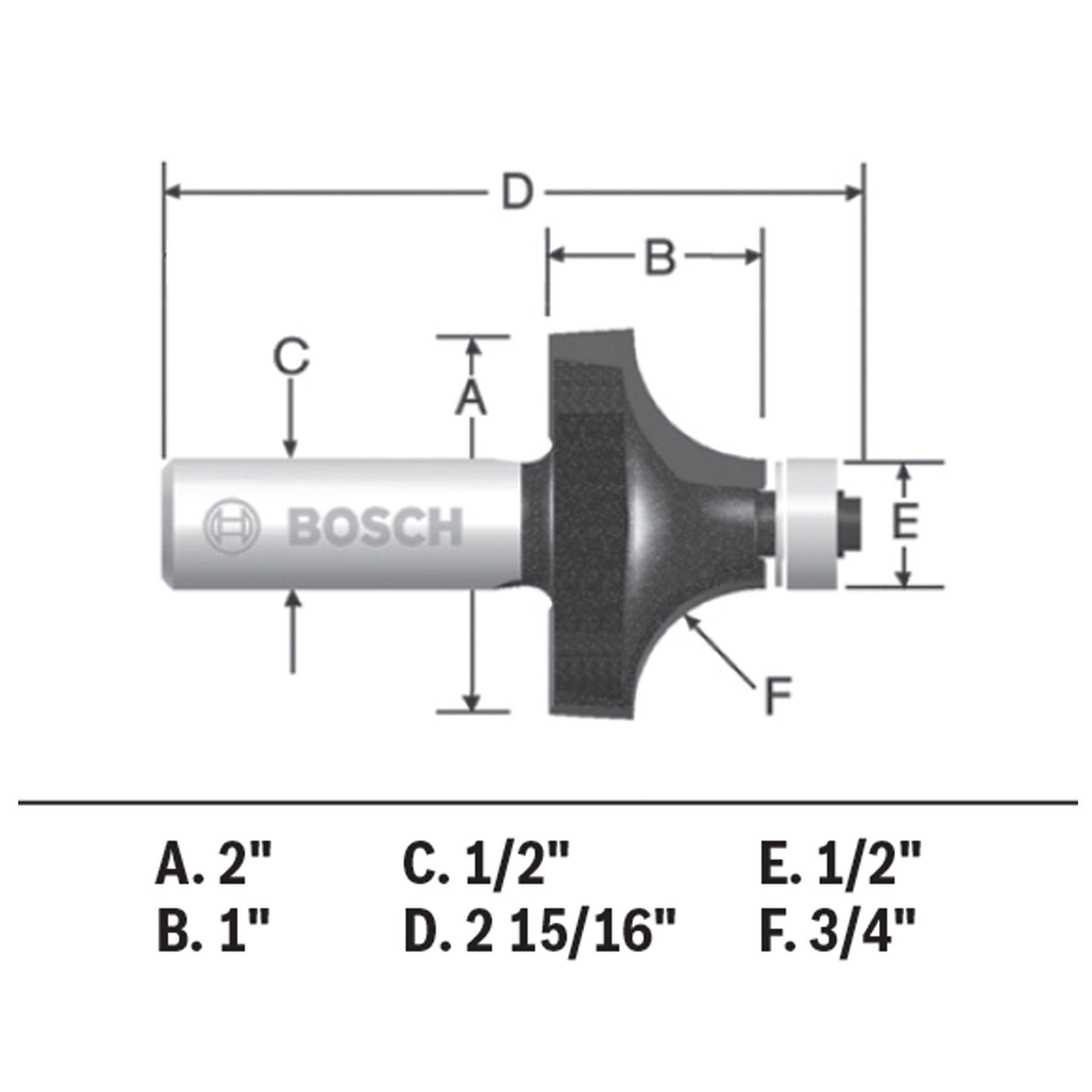 BOSCH 85434MC 3/4 In. x 1 In. Carbide-Tipped Roundover Router Bit VM Hardware