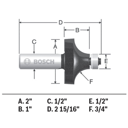 BOSCH 85434MC 3/4 In. x 1 In. Carbide-Tipped Roundover Router Bit VM Hardware