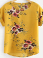 Floral Print O-Neck Blouse for Women Short Sleeve Top