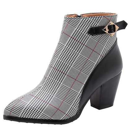 Women's High Heel Short Boots with Thick Heels