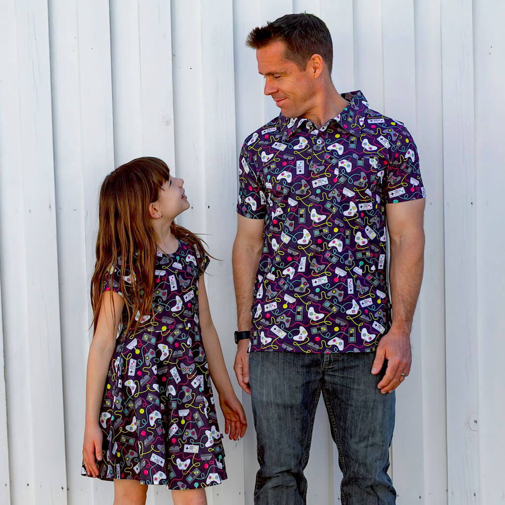 Adult Video Game Controllers Short Sleeve Polo Shirt Princess Awesome & Boy Wonder
