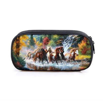 Vintage Cartoon Print Students Pencil Case Classic Theme Makeup Cosmetic Bags Elegant Stationery Pouch Stevvex