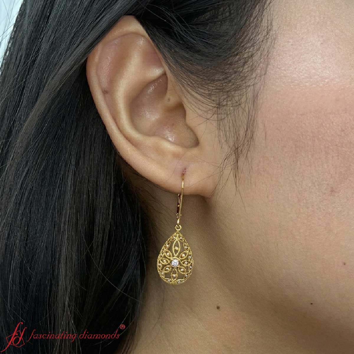 Filigree Diamond Openwork Teardrop Earrings Fascinating Diamonds