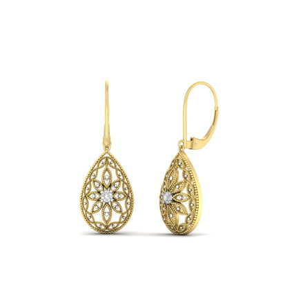 Filigree Diamond Openwork Teardrop Earrings Fascinating Diamonds