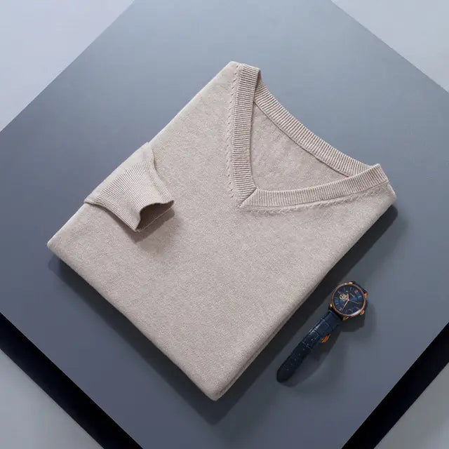 Men's V-Neck Cashmere Sweater - Soft Warm Pullover