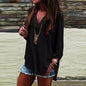 Plus Size Solid V-Neck Irregular Sleeve Blouse
