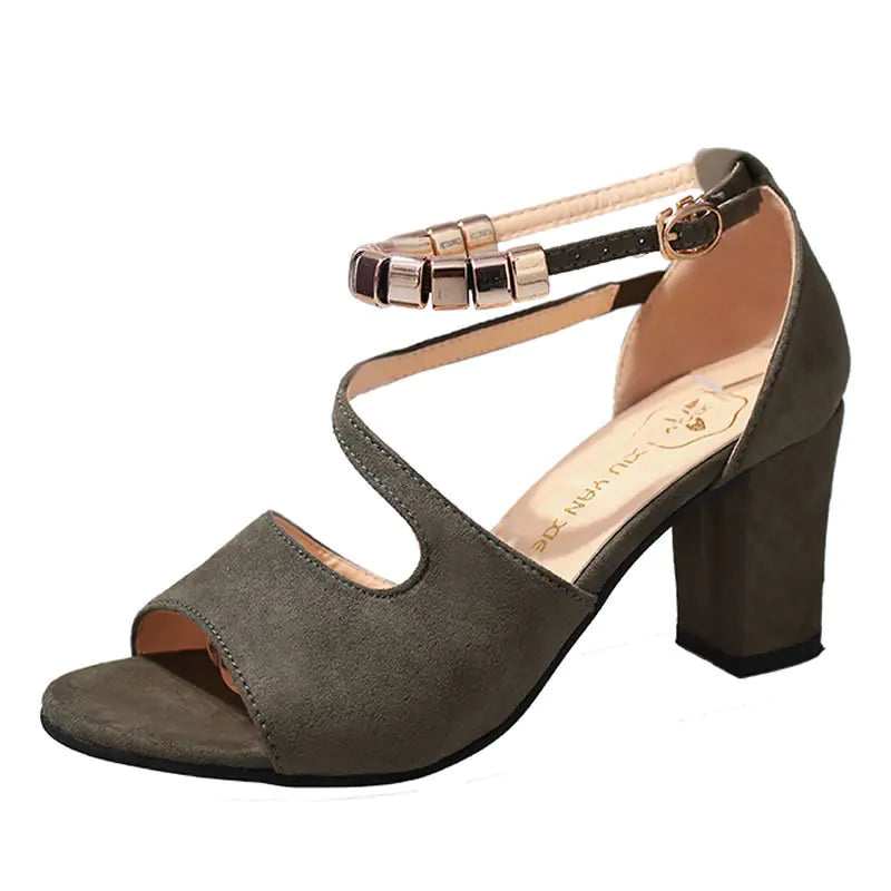 Fashion Women's Sandals with Thick Mid-Heel Buckle
