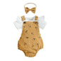 Girls' Floral Corduroy Suspender Pants Set with Headband