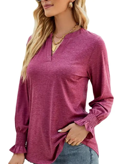 Lightweight V-Neck Long Sleeve Sweatshirt for Women