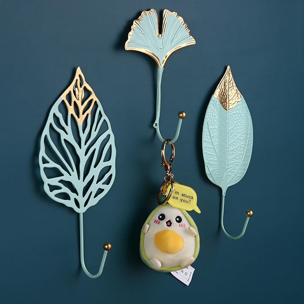 Wall Coat Rack Clothes Hanger Home Decoration Accessories Wall Hooks for Hanging Clothes Blue Leaves/Golden Leaves Home Storage Decorative Leaves Iron Hooks Tropic Plant Wall Mounted Single Clothes Hangers Decorative Hanger Hanging Hooks Stevvex