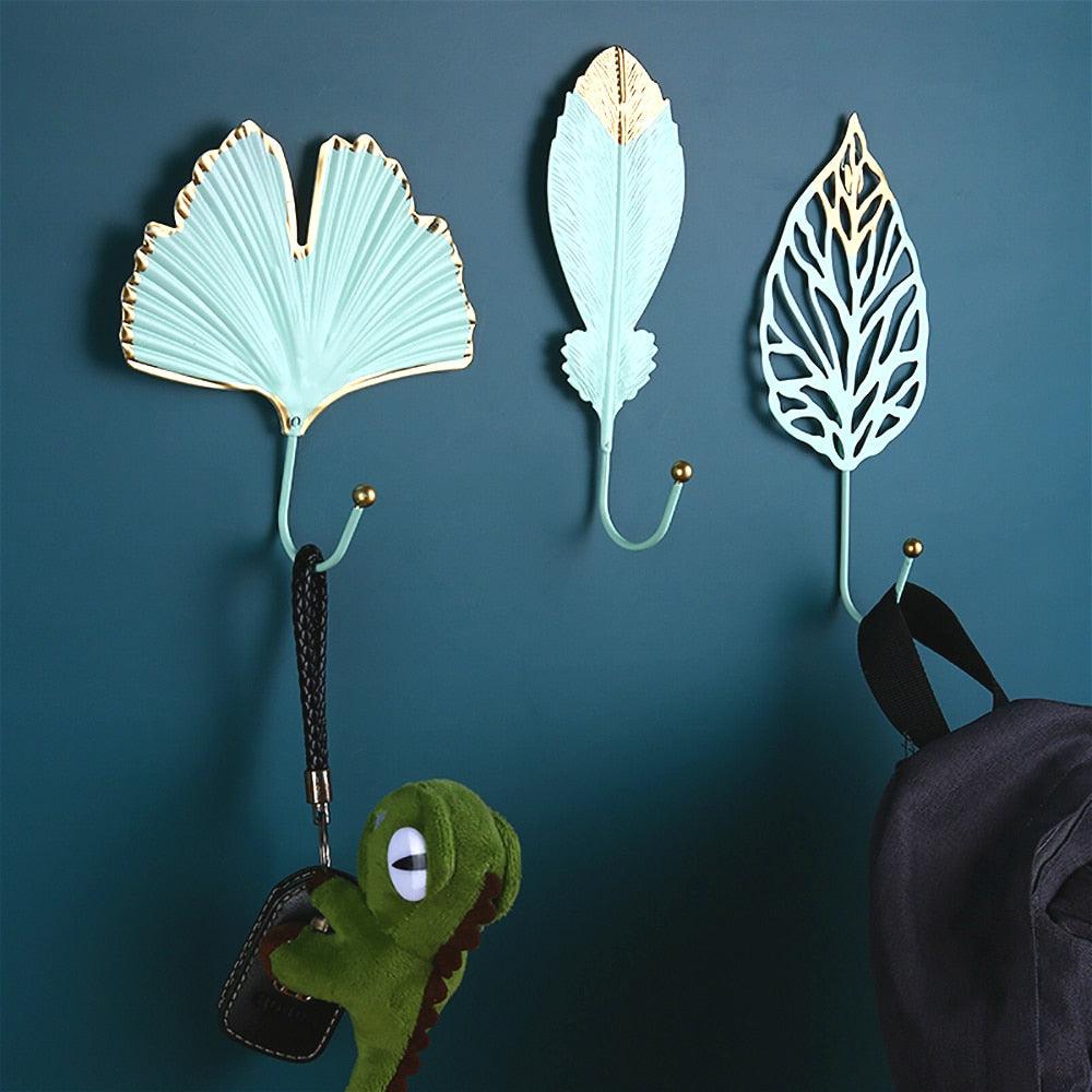 Wall Coat Rack Clothes Hanger Home Decoration Accessories Wall Hooks for Hanging Clothes Blue Leaves/Golden Leaves Home Storage Decorative Leaves Iron Hooks Tropic Plant Wall Mounted Single Clothes Hangers Decorative Hanger Hanging Hooks Stevvex