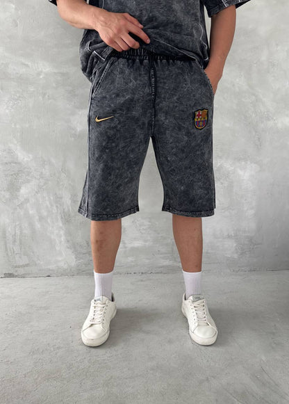 Washed Spirit Men's Polo & Shorts Set – Retro Grey Clubwear with Contrast Stitching Withinblack