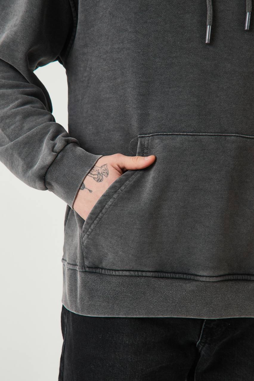 Unisex Washed Oversize Hoodie - Heavyweight Blank Sweatshirt - Gray Withinblack