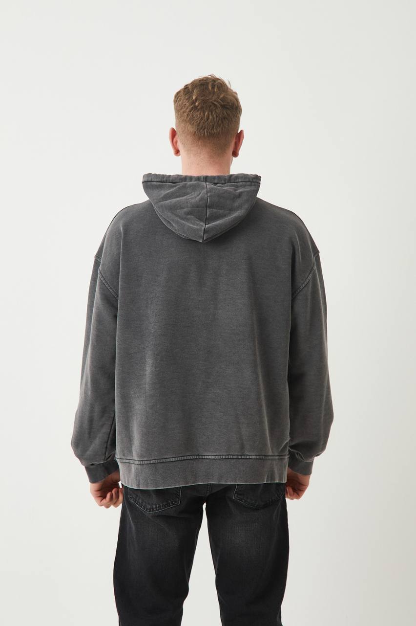 Unisex Washed Oversize Hoodie - Heavyweight Blank Sweatshirt - Gray Withinblack