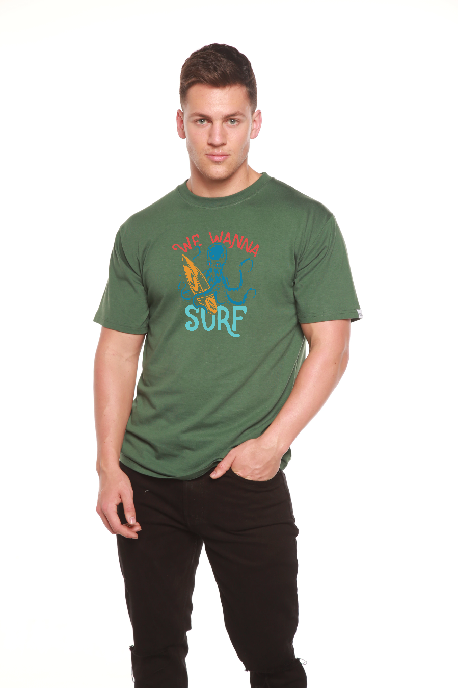 We Wanna Surf Men's Bamboo Viscose/Organic Cotton Short Sleeve Graphic T-Shirt Spun Bamboo