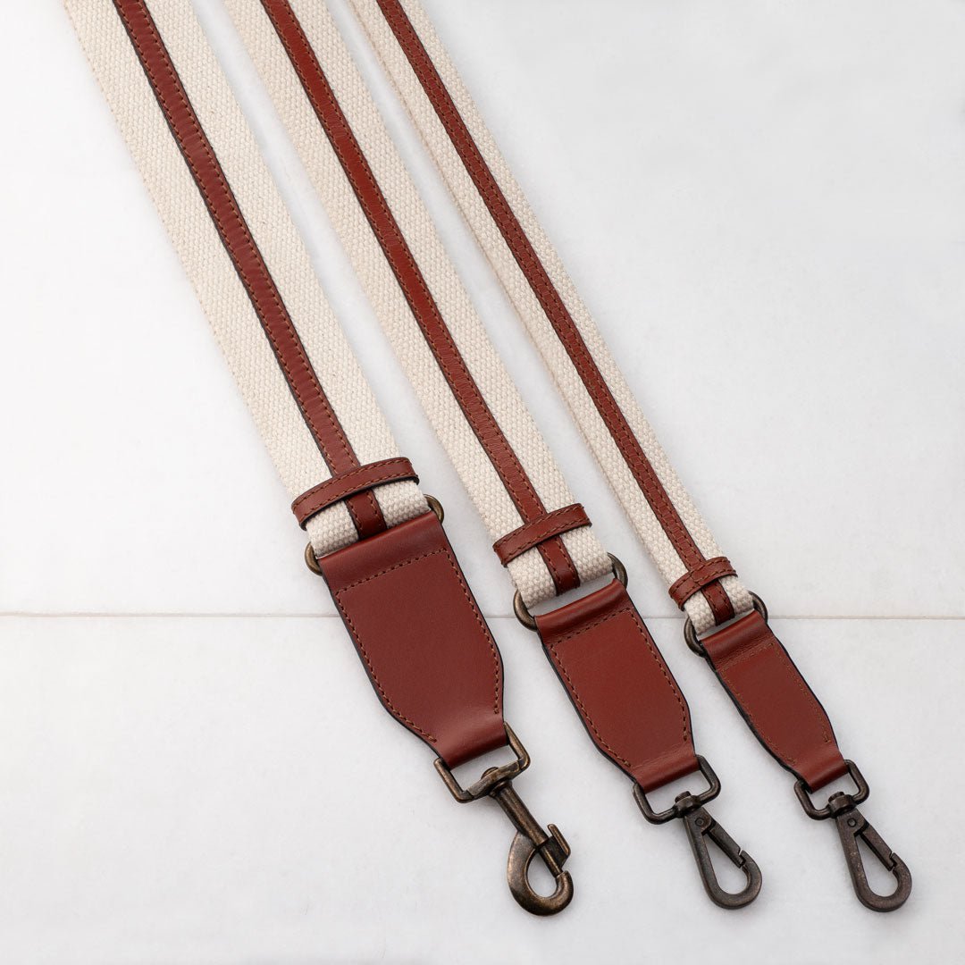 Web/Leather - Cognac on Ivory Guitar Strap Urban-Equestrian